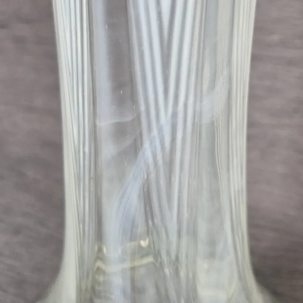Vintage Fenton Opalescent Vase Strech Glass Swung Feathered White Ruffled 11.5